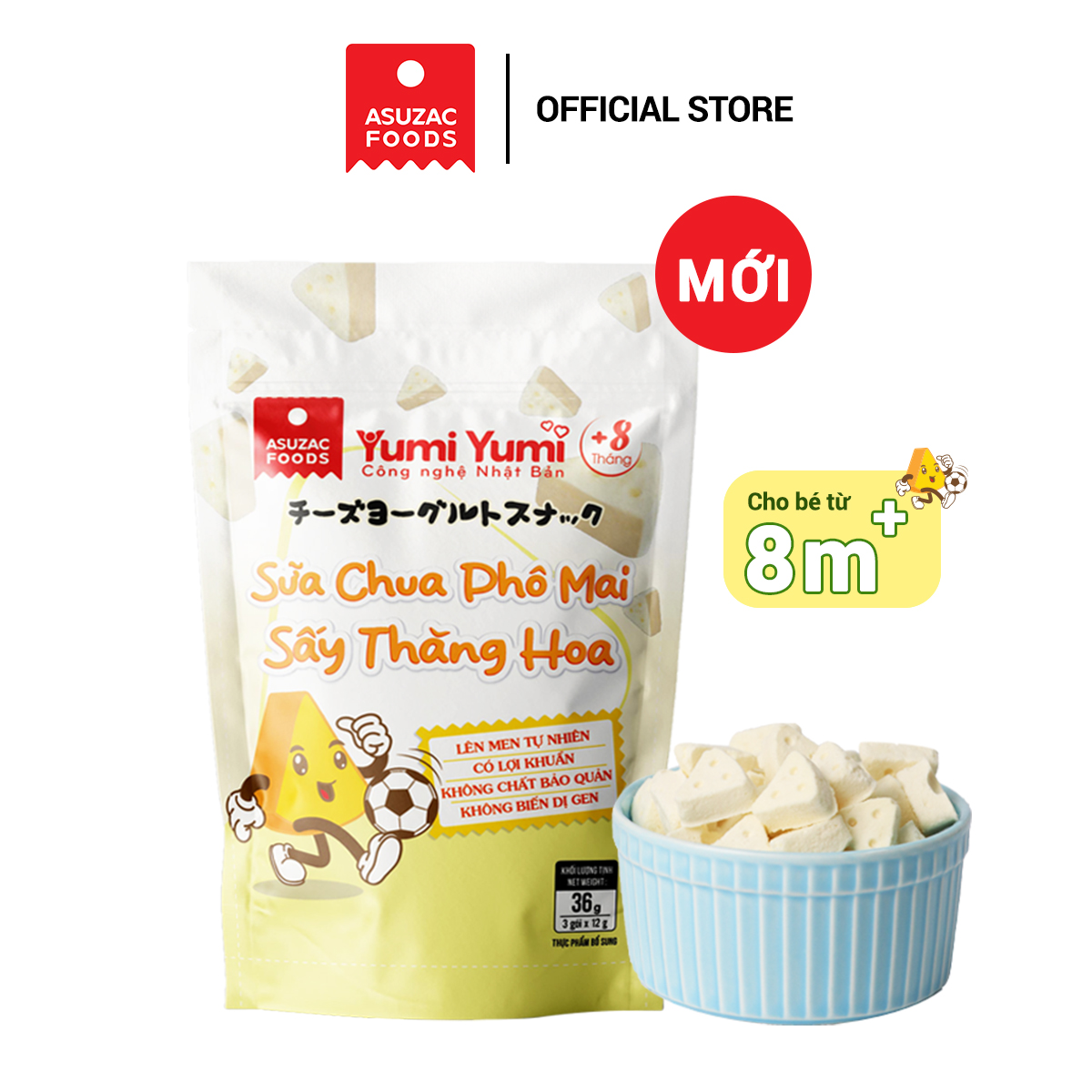 Sữa chua Phô mai sấy thăng hoa Yumi Yumi Asuzac túi 36g (12g x 3 gói)