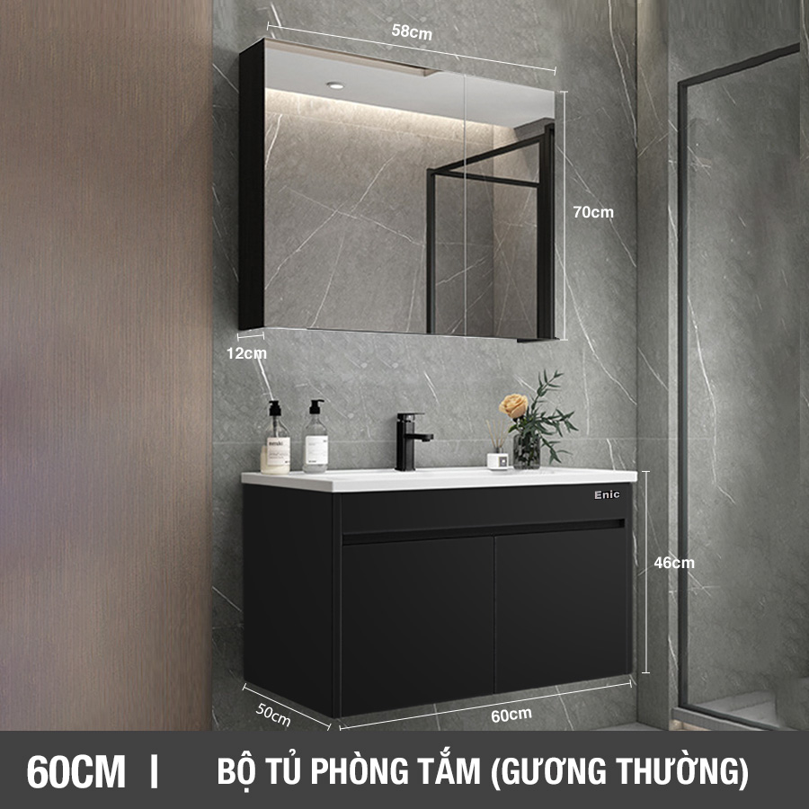 Bộ tủ lavabo phòng tắm Enic ST01 thiết kế sang trọng Bộ tủ gương chất liệu Polywood chống thấm nước 