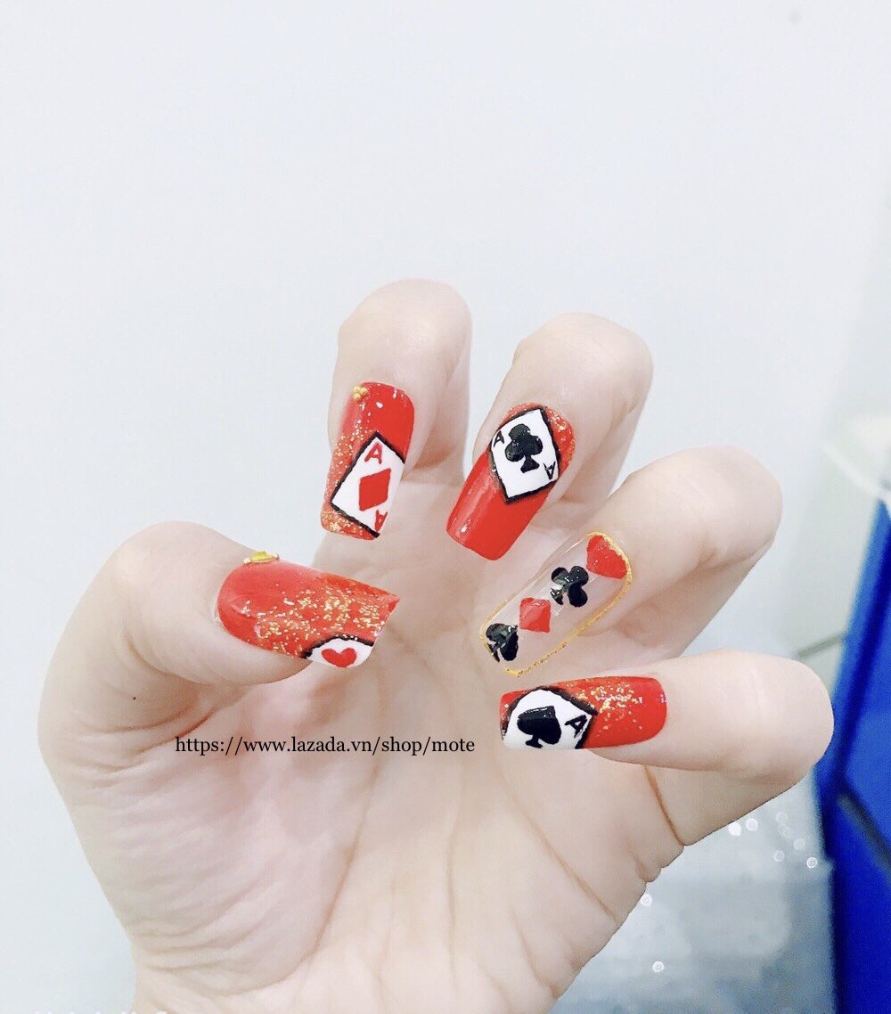 [Hcm]Móng Tay Giả - Móng Úp Nails Hình Lá Bài Thời Trang 2 - Tặng Keo Và Dũa