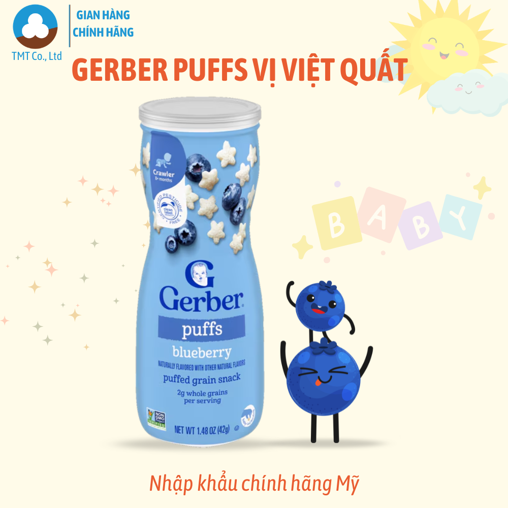 Bánh Ăn Dặm Nestle Gerber Puffs hình ngôi sao 42g vị Dâu Táo Việt Quất Chuối