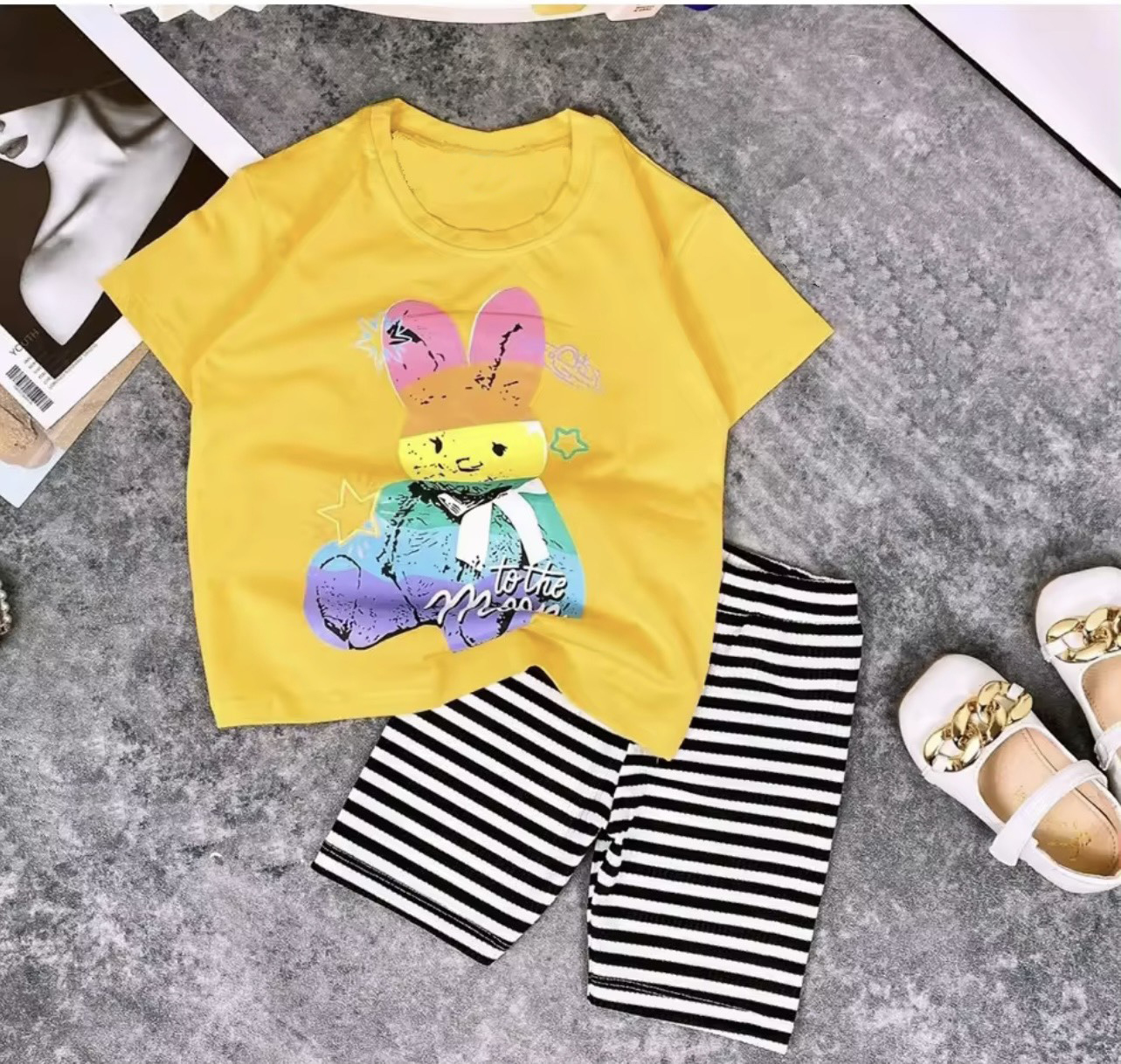 Bộ đồ bé gái bộ đồ lửng cho bé gái in hình gấu the moon .BGL02.