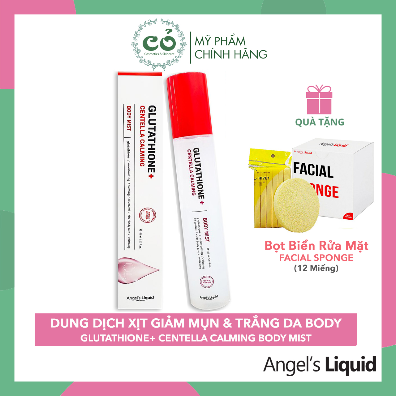 [HCM]Xịt Mụn Lưng Angels Liquid -Xịt Giảm Mụn Mờ Thâm Làm Trắng Sáng Da Angels Liquid Glutathione+ Centella Calming Body Mist