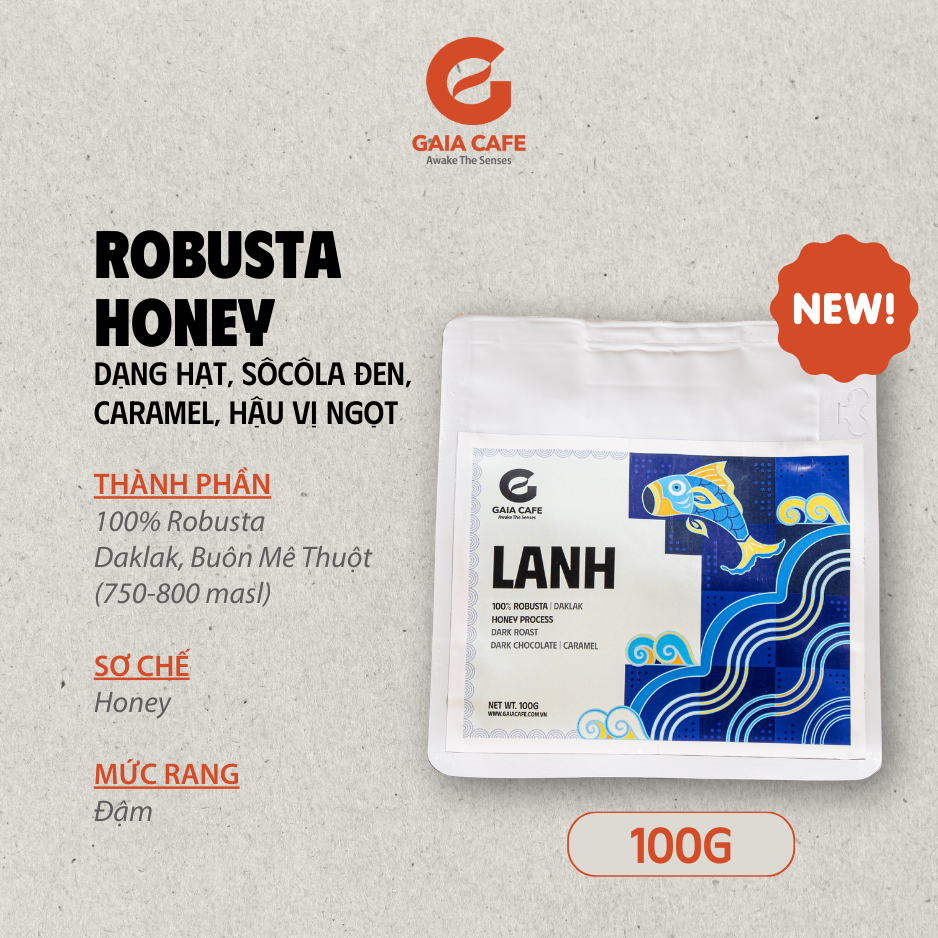 (100GR) Cà phê hạt Robusta Honey Việt Nam LANH | Hương chocolate đen caramel hậu vị ngọt - Gaia Café