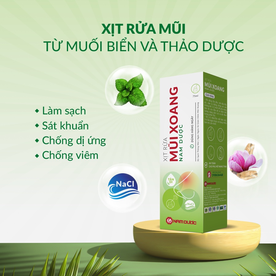 Dung dịch Xịt rửa mũi xoang Nam Dược chai 75ml muối biển và thảo dược giúp xịt sạch thông mũi ngăn ngừa và giảmviêmmũi xoang