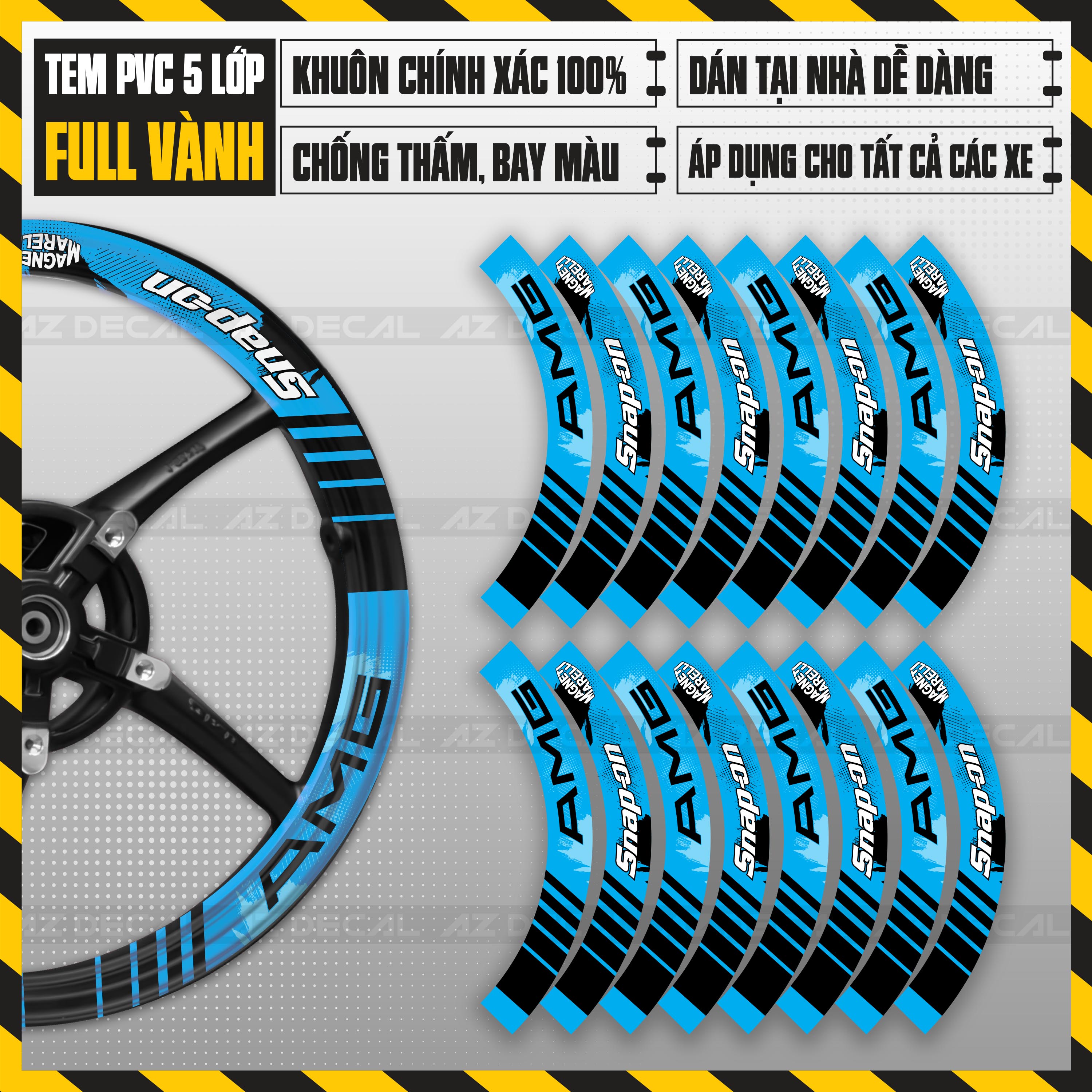 Tem Vành Xe Máy Thiết Kế AMG Snap On | FullV24 | Team Decal Dán Bánh Xe Exciter AB AirBlade Winner S