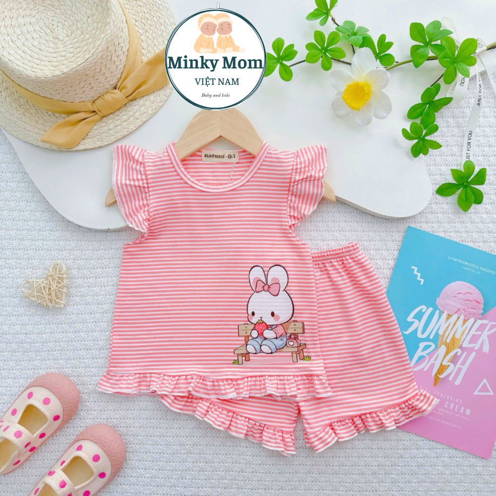 [8-27kg] Bộ Quần Áo Tay Cánh Tiên Bèo Vải Thun Lạnh NATUCO Mềm Mát Điệu Đà Cho Bé Gái TN-008