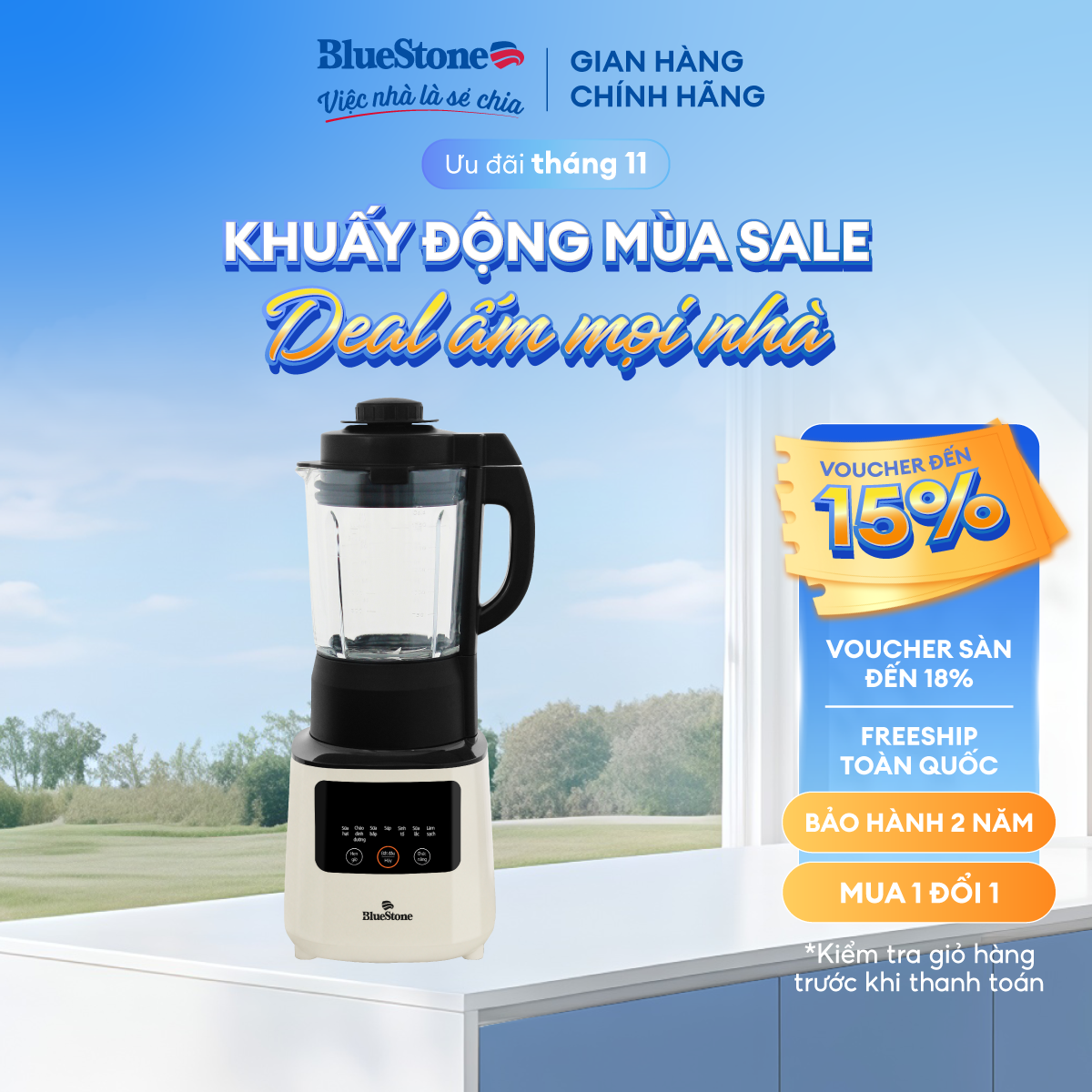 Máy xay nấu đa năng Bluestone BLB-6035, 1.75L, Đen - Trắng