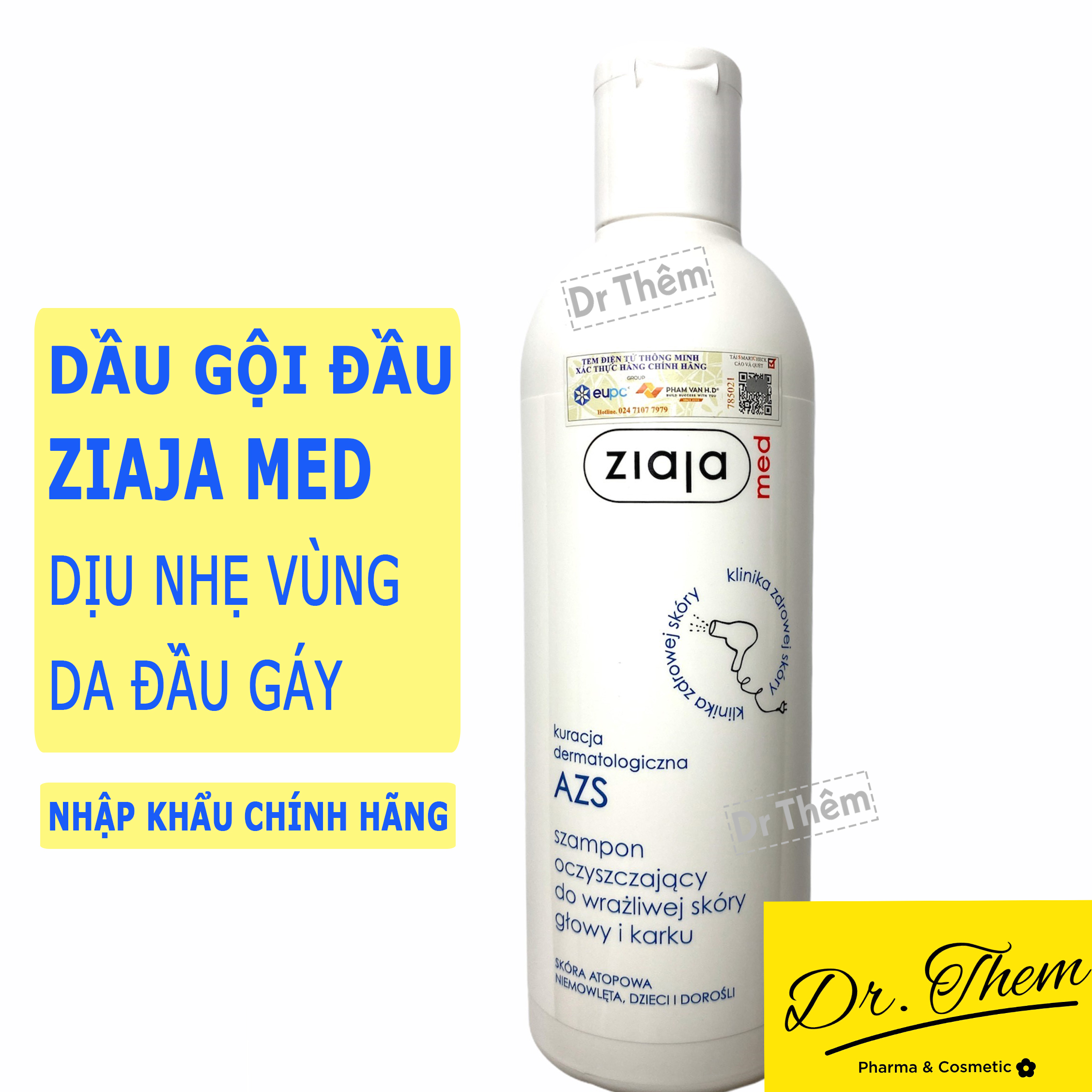 Dầu gội đầu Ziaja Med Atopic Dermatitis Cleansing Shampoo 300ml Atopy Sạch tóc và Dịu Nhẹ Vùng Da Đầu Gáy