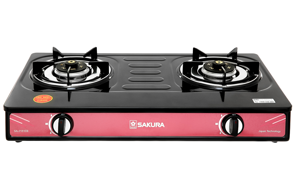 Bếp gas đôi Sakura SA-2181EB-Chính hãng trưng bày+Tặng dây gas-Mặt bếp Kim loại phủ men Đầu đốt Chất liệu Đồng