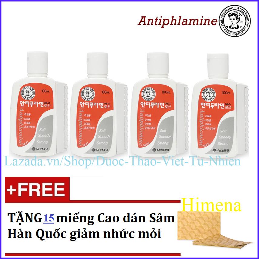 Bộ 4 Hộp Dầu Nóng Xoa Bóp Yuhan Antiphlamine Lotion + 15 Miếng Cao Dán Sâm Giảm Nhức Mỏi