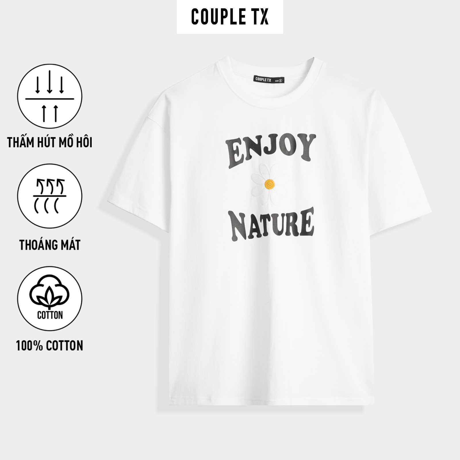 Áo Thun Nữ COUPLE TX - Áo Thun Chất Cotton Oversize In Thêu Enjoy Nature WTS 2323