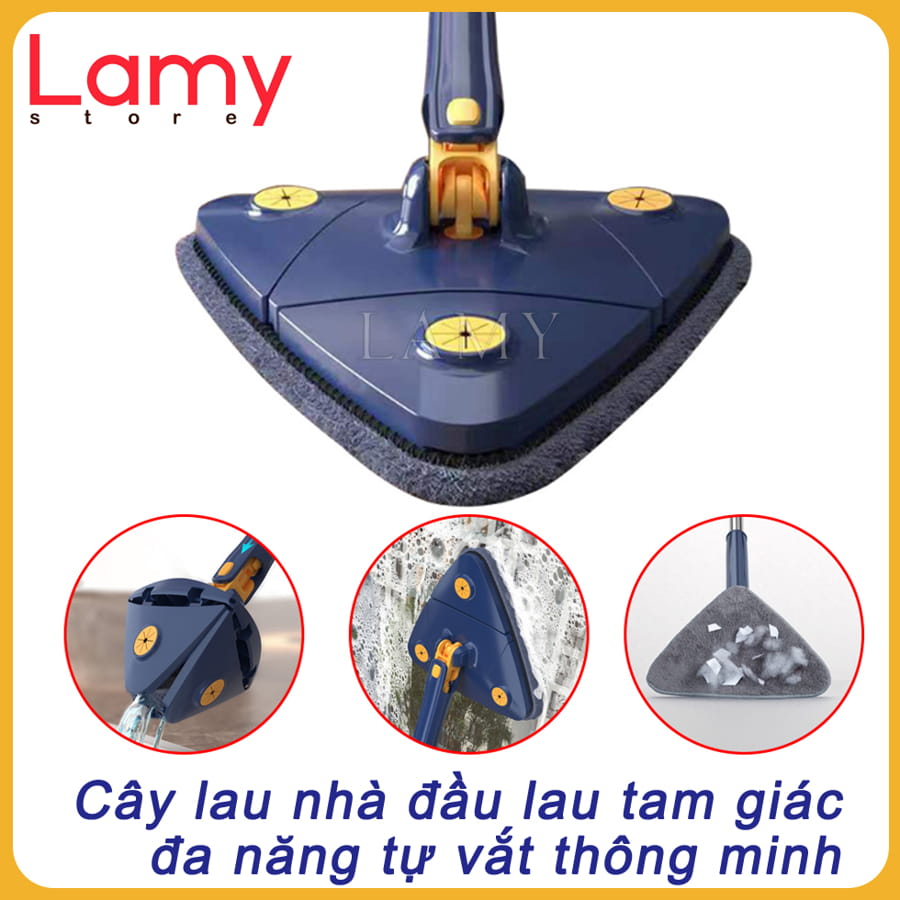 Chổi Lau Nhà Tam Giác Đa Năng Tự Vắt Xoay 360 độ - Cây Chổi Lau Sàn Nhà - Trần Nhà - Lau Kính Thông 