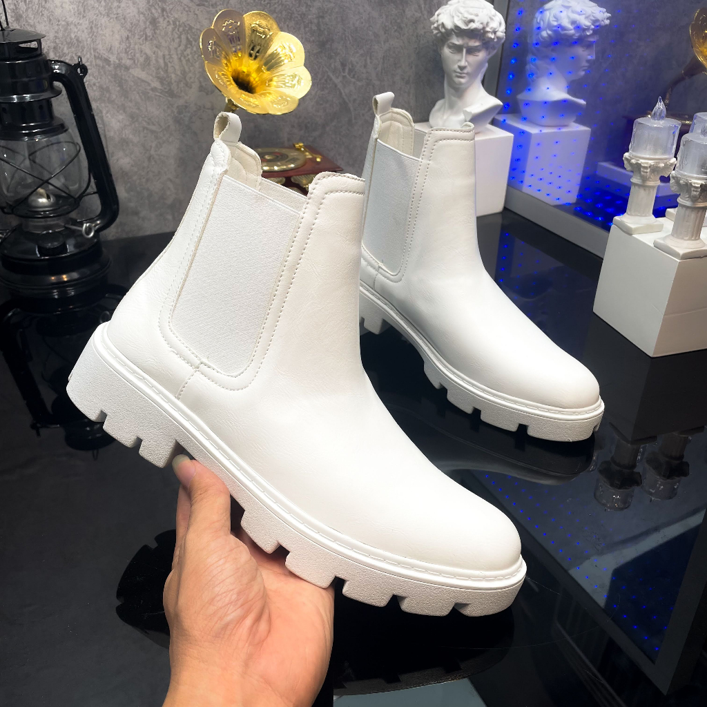 Giày Chelsea Boots Classic Retro nam đế cao 5cm tăng chiều cao màu trắng đen - Puno Official Store