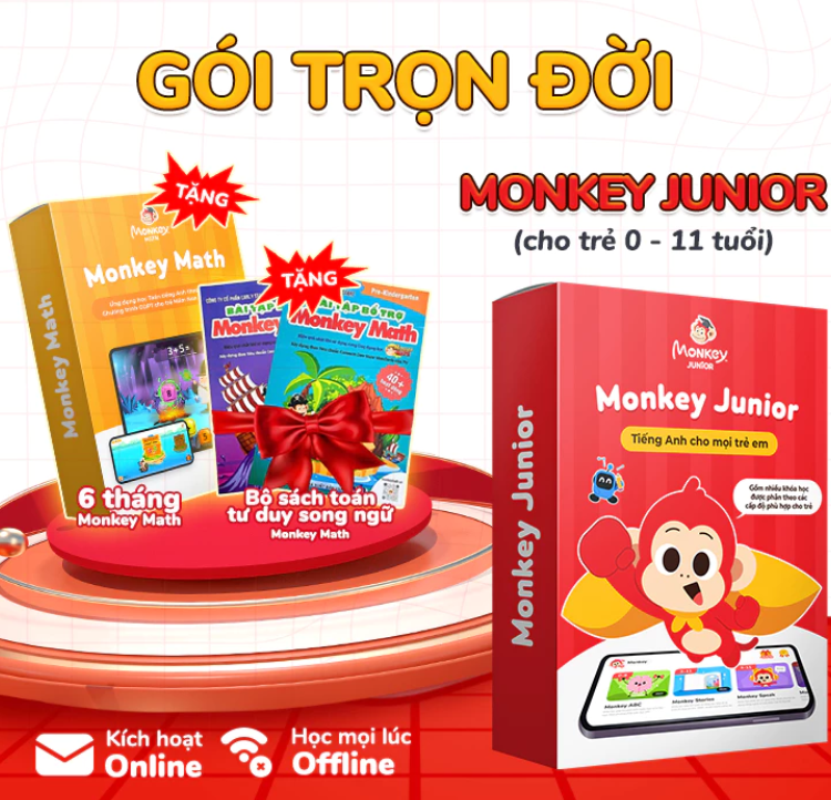 Monkey JUNIOR(Trọn đời) - Tiếng Anh cho bé 0-11 Tuổi
