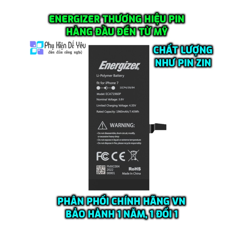 Pin iPhone 7 Energizer ECA71960 - 1960mAh [CHÍNH HÃNG PHÂN PHỐI BẢO HÀNH 1 NĂM]