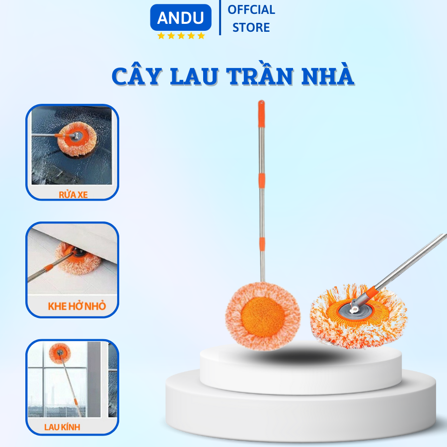 Chổi Lau Trần Nhà Cây Lau Trần Nhà Hình Hoa Hướng Dương Đa Năng Cán Inox Dài 180cm Tiện Dụng