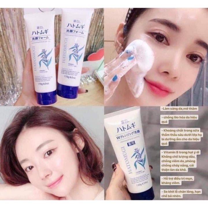 SỮA RỬA MẶT TRẮNG DA HẠT Ý DĨ 130g HATOMUGI CLEANSING & FACIAL WASHING NHẬT BẢN