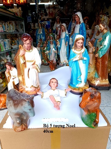 BỘ 5 TƯỢNG NOEL 40CM GỒM 5 VỊ MẸ THÁNH CHÚA BÒ LỪA QUÀ TẶNG TƯỢNG CÔNG GIÁO COMPOSITE TRANG TRÍ GIÁN