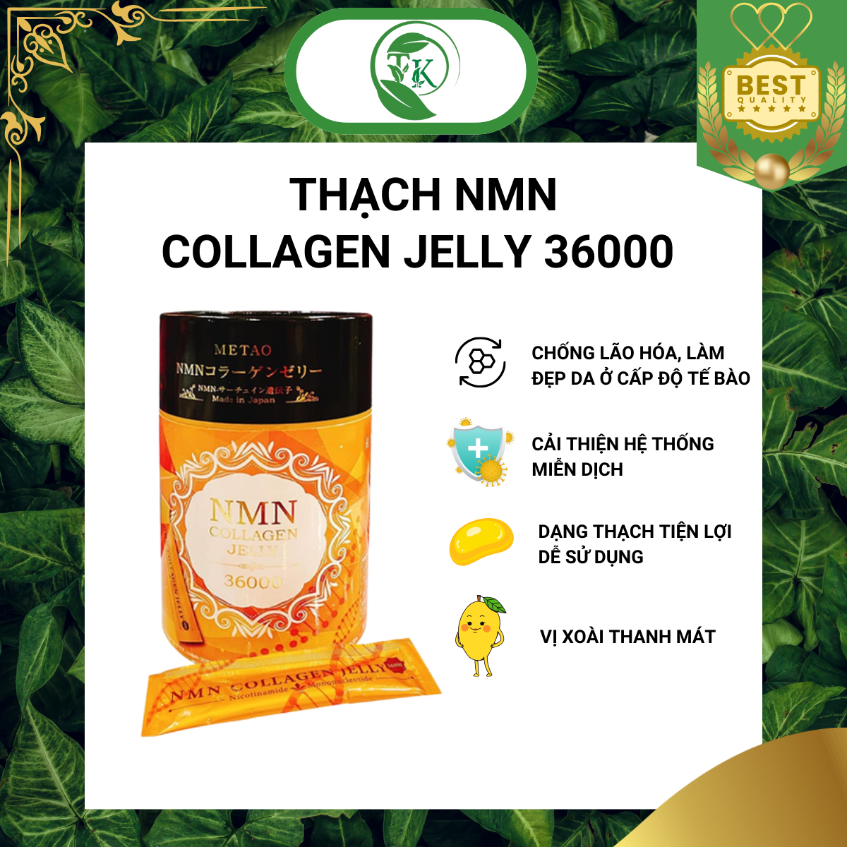 Thạch collagen NMN 36000 Metao vị xoài kích hoạt gen ngừa lão hoá tăng cường sức khoẻ tăng cường miễn dịch Nhật Bản