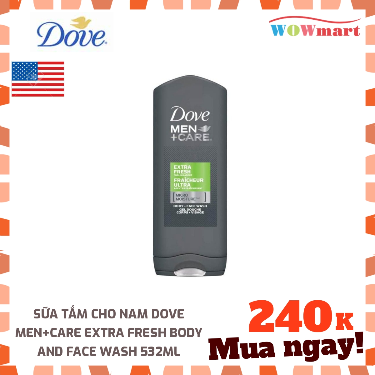 [Hcm]Sữa Tắm Cho Nam Dove Men+Care Extra Fresh Body And Face Wash 532Ml