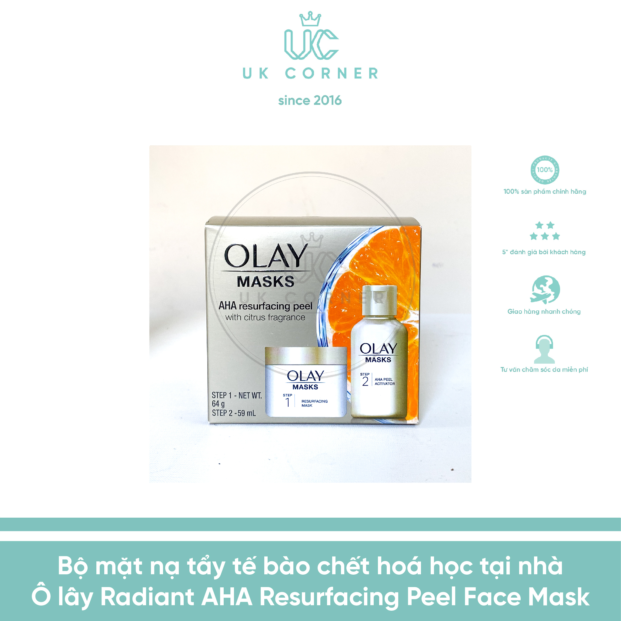 Bộ Mặt Nạ Tẩy Tể Bào Chết Hoá Học Tại Nhà Olay Radiant Aha Resurfacing Peel Mask