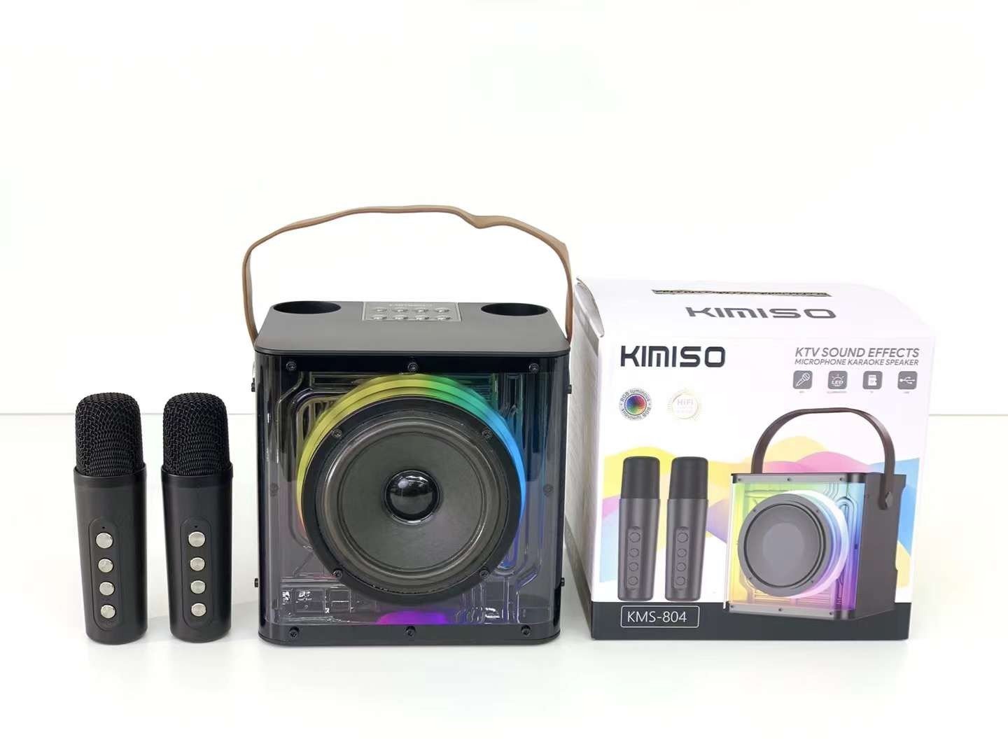 [CÓ KÈM MIC] Loa Bluetooth karaoke mini KIMISO KMS-804 kèm 2 mic không dây xách tay công suất lớn âm thanh sống động- Hàng nhập khẩu chính hãng