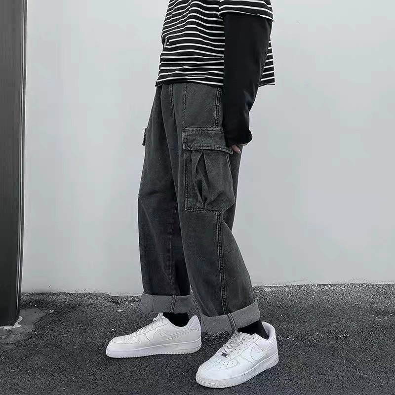 Quần jean nam túi hộp quần túi hộp quần jean baggy nam nữ dáng suông quần jean ống rộng style Hàn Qu