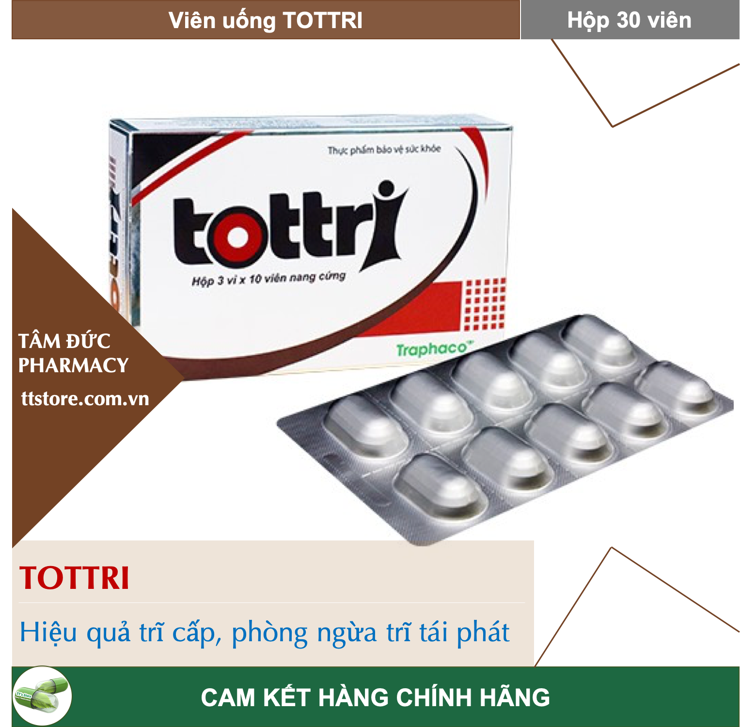 [Hcm]Tottri Hộp 30 Viên Nang Cứng - Giảm Đau Trĩ Cấp Ngăn Ngừa Trĩ Tái Phát