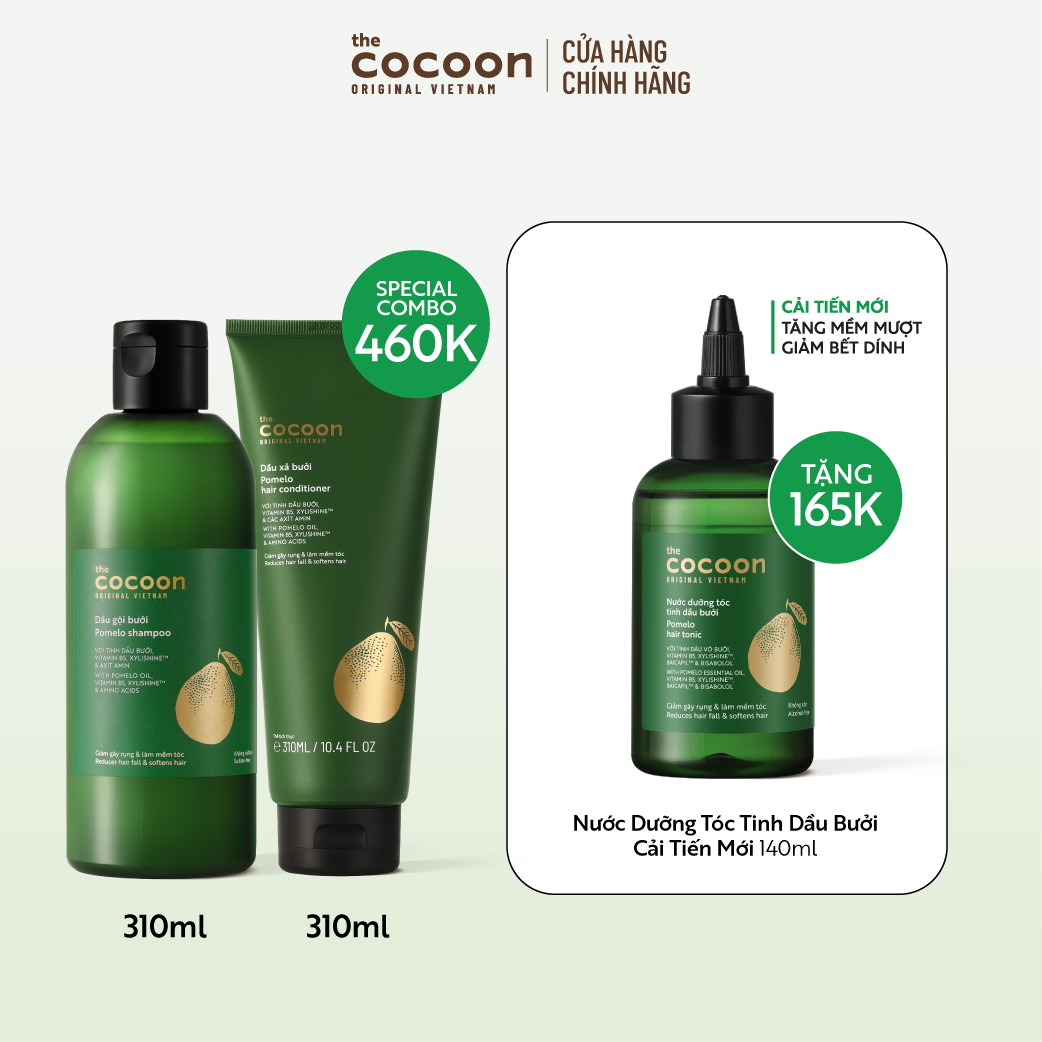 SPECIAL COMBO Gội xả bưởi không sulfate giảm gãy rụng tóc Cocoon tặng 1 Nước dưỡng tóc tinh dầu bưởi