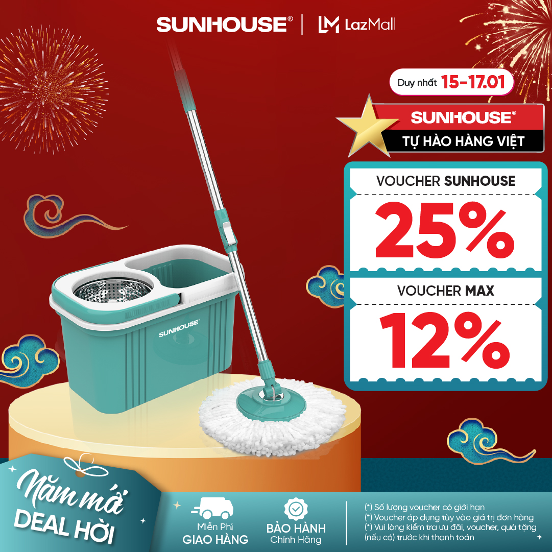 Bộ lau nhà xoay 360 độ SUNHOUSE KS-CL330S- Chất liệu nhựa PP an toàn cho sức khỏe - Bộ phận tạo chuy