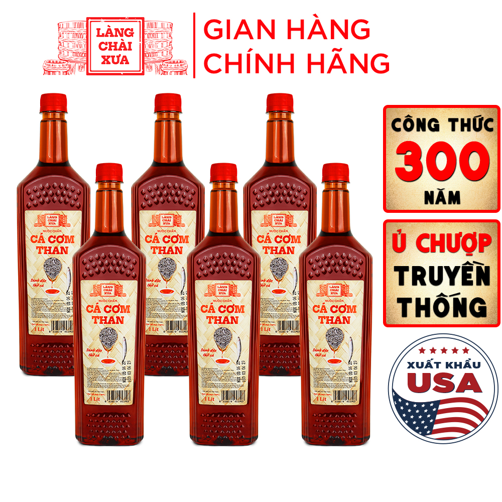 [Thùng 6 chai Chai 1 lít - Tiết kiệm] Nước Chấm Cá Cơm Than Làng Chài Xưa chai nhựa cao cấp 1 lít/ch