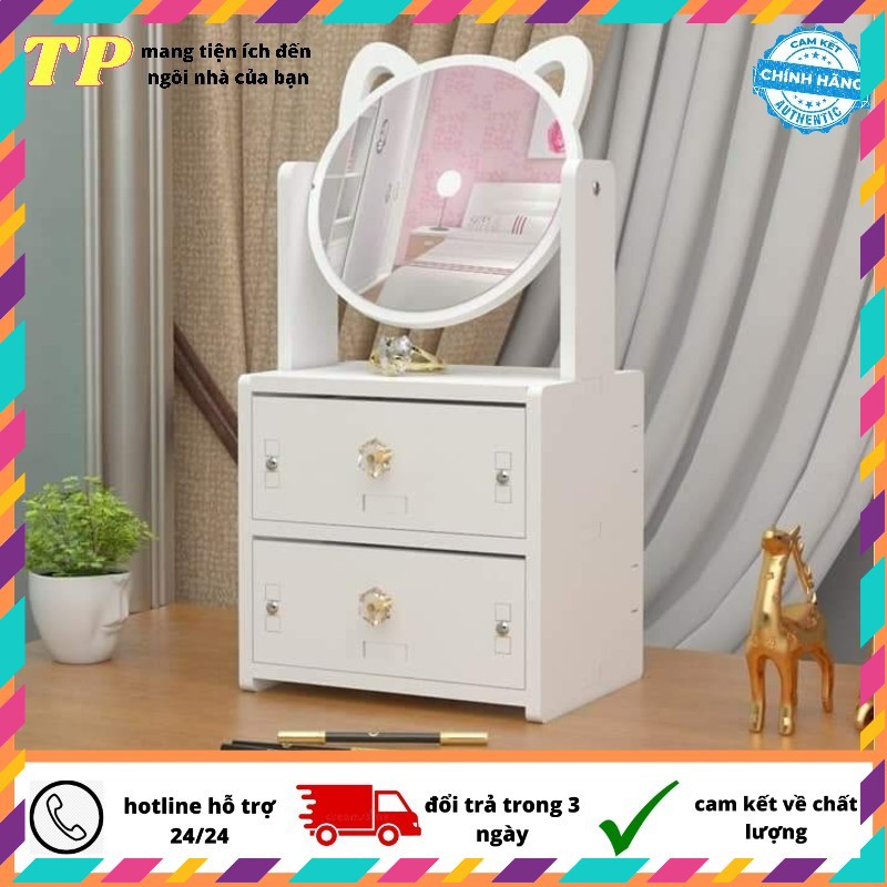 [ KHUYẾN MÃI ] Kệ Trang Điểm Gương Tròn tủ đựng đồ trang điểm mini có gương tai mèo giá mỹ phẩm mini - HÀ NỘI SHOP