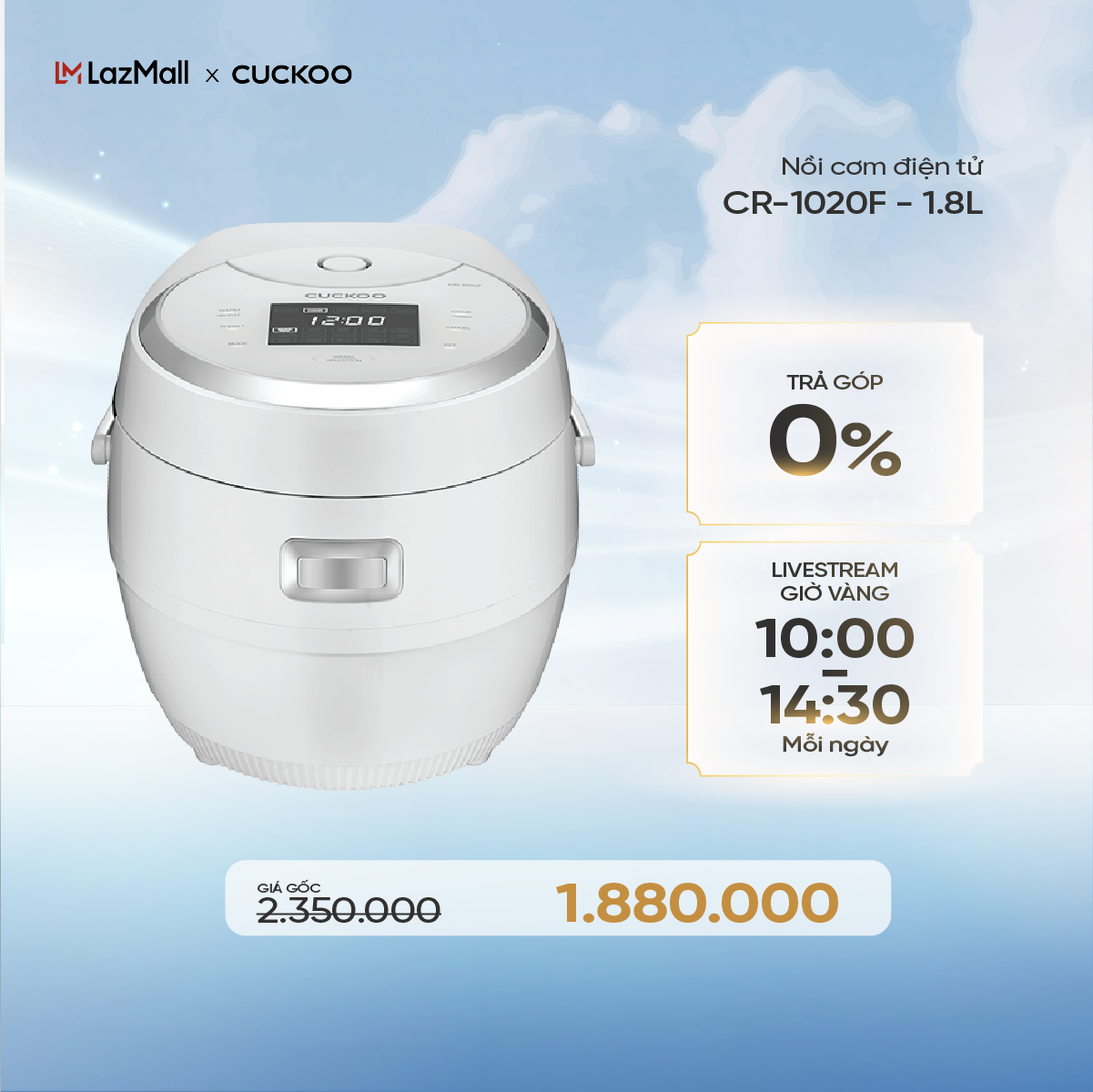 Nồi cơm điện tử Cuckoo 18L CR-1020F - Bảng điều khiển LED - Lòng nồi chống dính - Chất lượng Hàn Quố