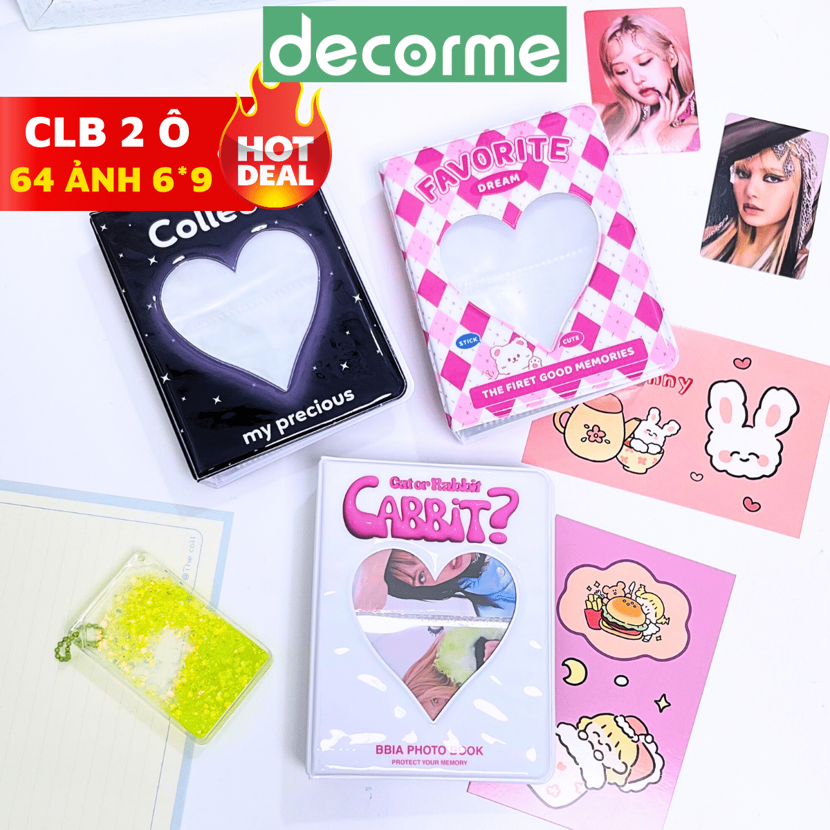 Collect book 6*9 2 ô Decorme album ảnh sổ đựng card bìa trái tim lưu trữ 64 ảnh lomo card phong cách