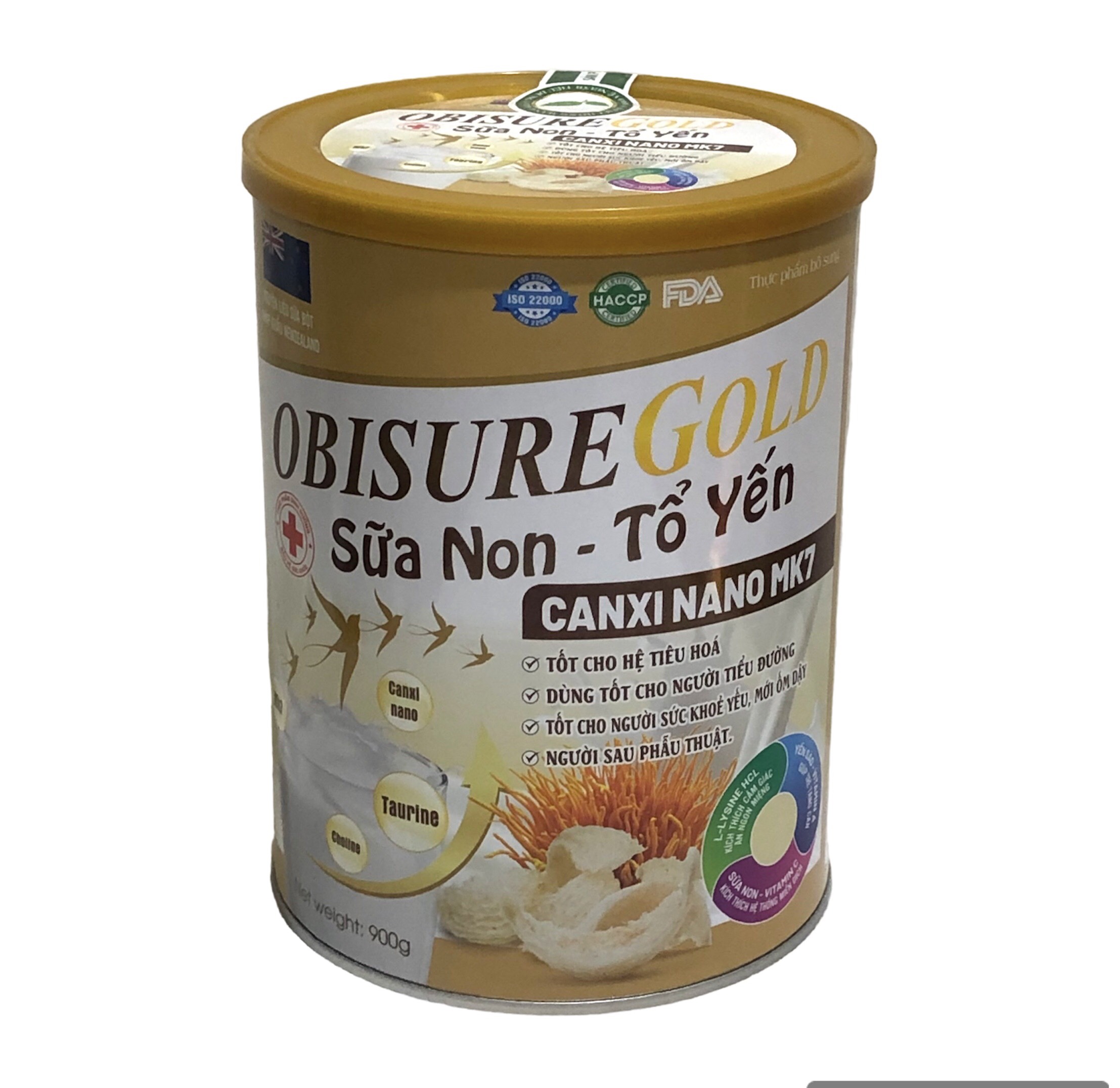 Hộp 900g - Sữa cho người tiểu đường Obisure Gold Canxi Nano MK7, tốt cho hệ tiêu hóa, bổ sung canxi