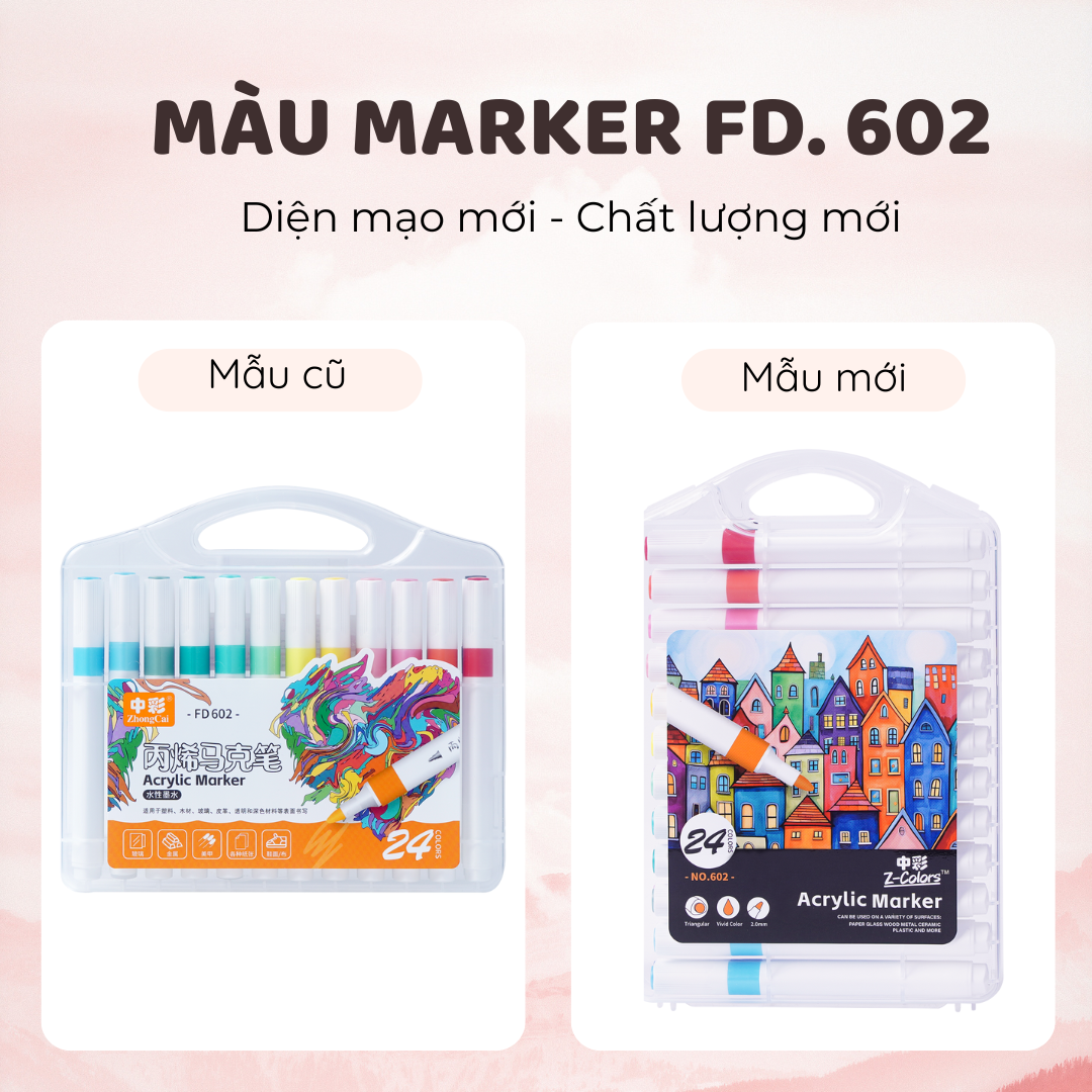 Bút Màu Acrylic Marker ZhongCai 12/24/36/48 Màu Đi Nét DIY Cao Cấp Không Lem Chống Nước Vẽ Trên Thủy