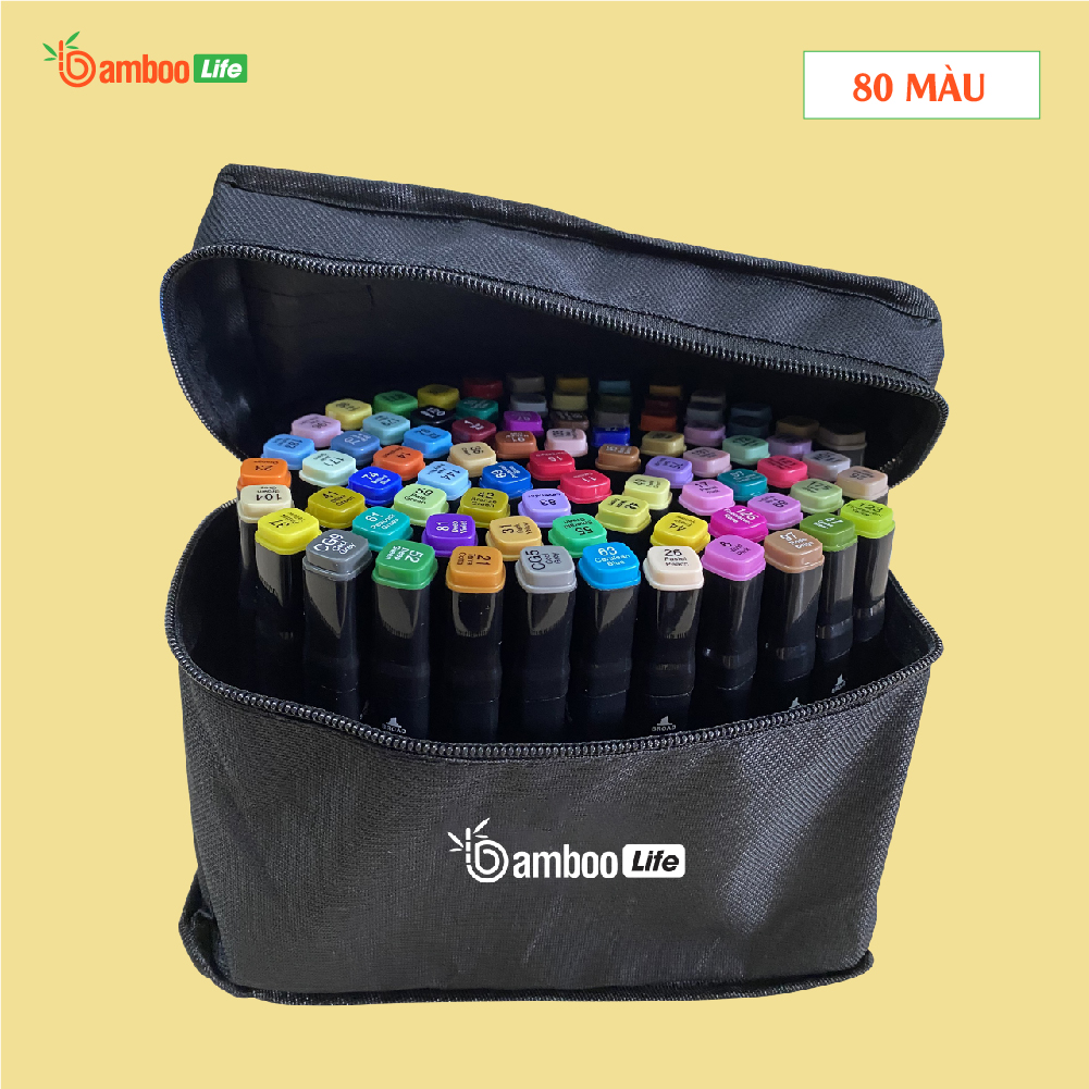 Bút màu nước dạ lông marker Bamboo Life bộ màu nước tô vẽ tranh đánh dấu 2 đầu chuyên nghiệp kèm túi