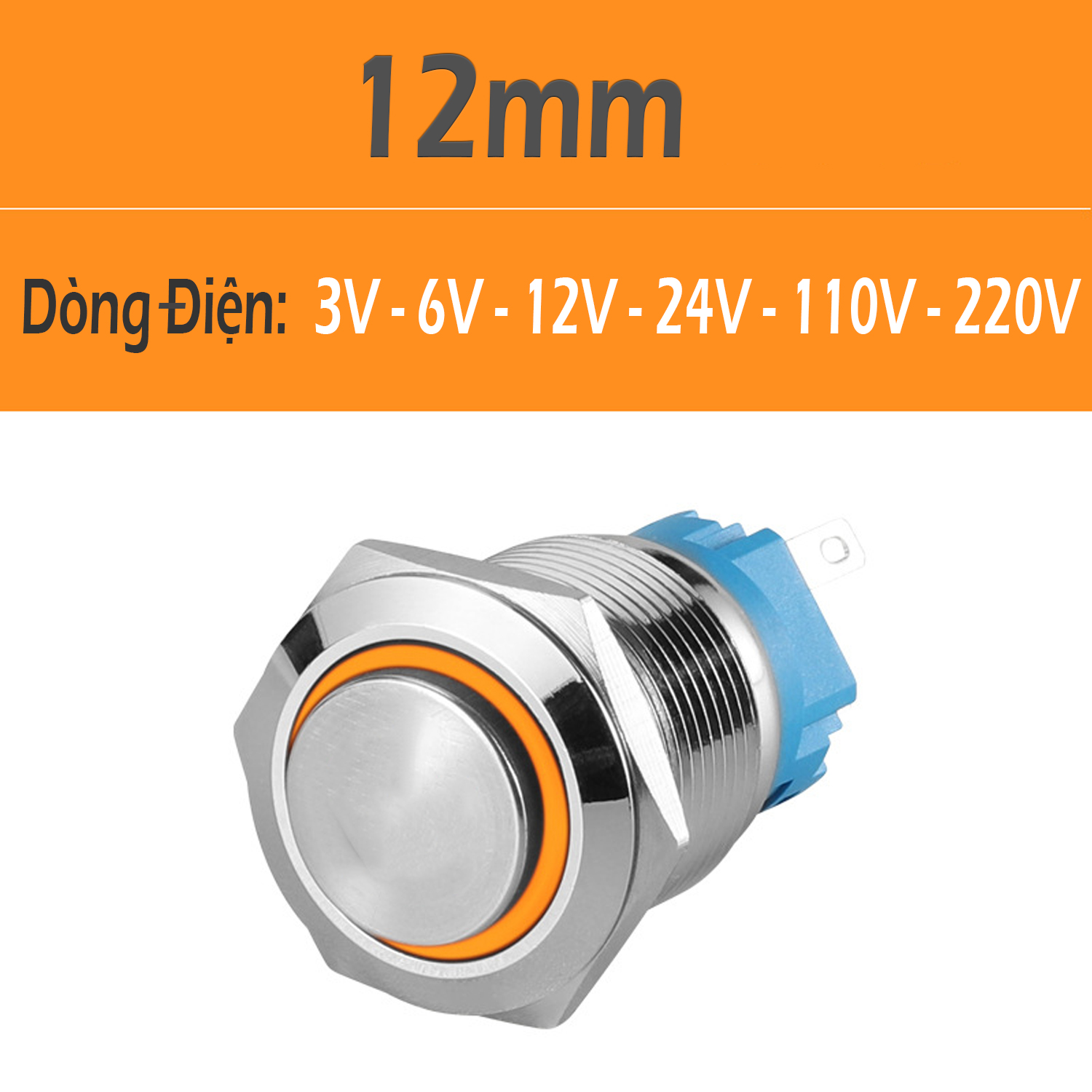 Nút nhấn giữ trạng thái Kim loại LED 12mm Công tắc nhấn giữ khóa (Điện áp 3-6V 12-24V 110-220V)