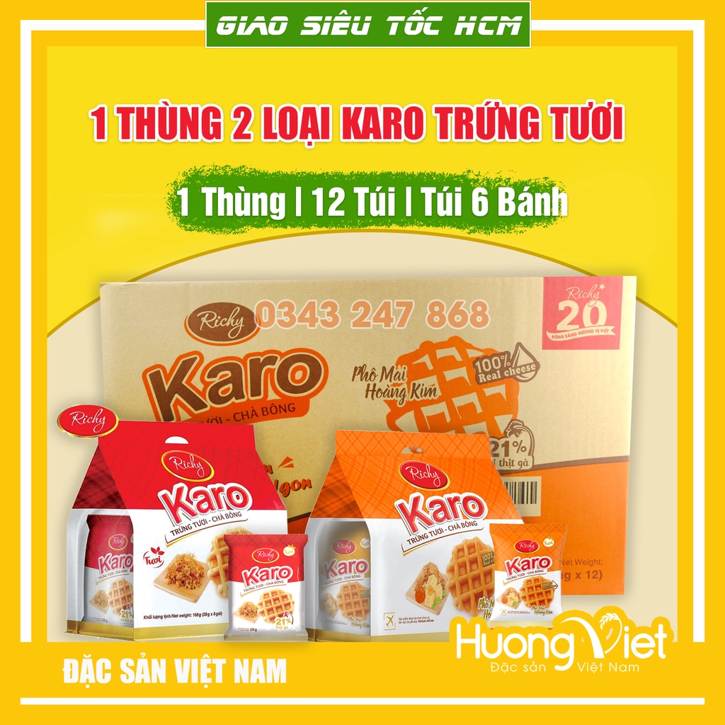 Bánh Karo trứng tươi chà bông Richy [THÙNG 12 TÚI] [1 TÚI GỒM 6 BÁNH] bánh ăn sáng mềm ngon date mới