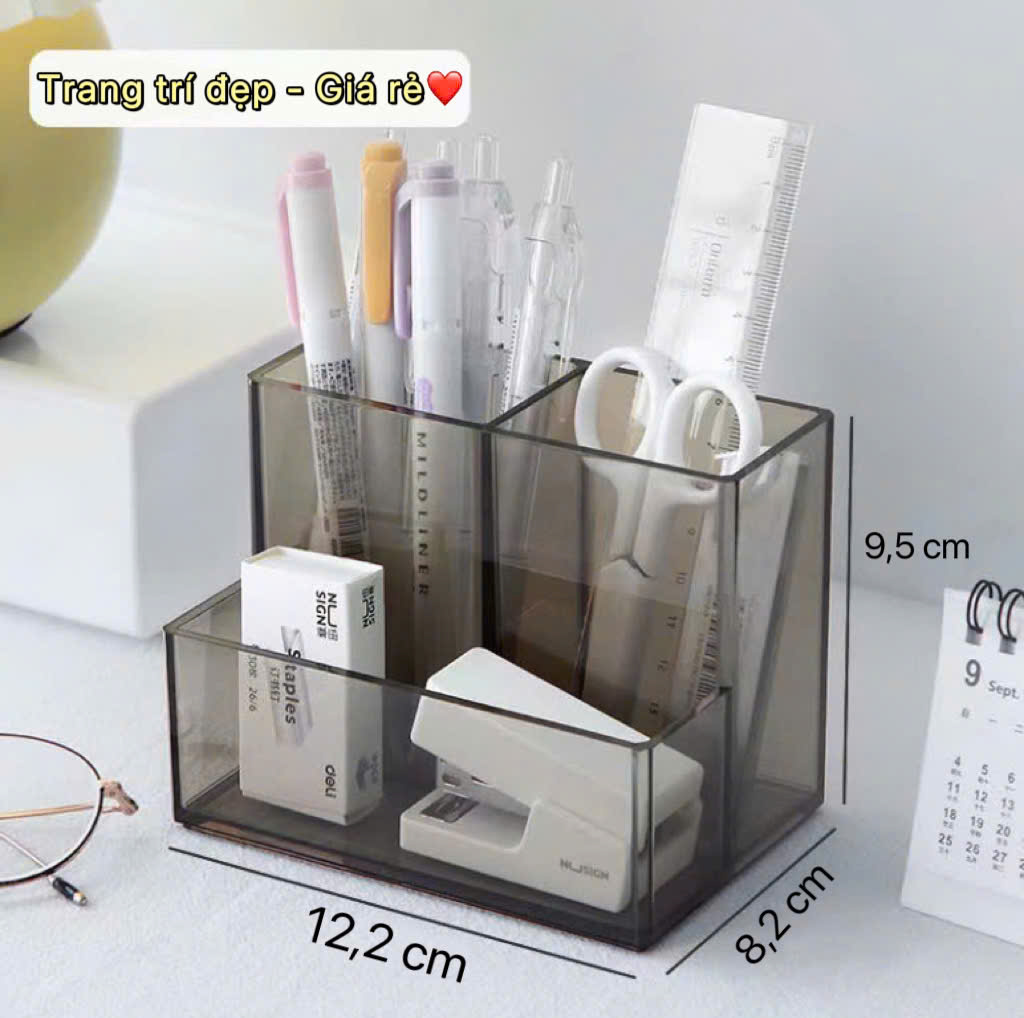 Ống cắm bút trong suốt để bàn trang trí đẹp xinh đựng đồ dùng học sinh makeup nhiều ngăn tặng quà rẻ