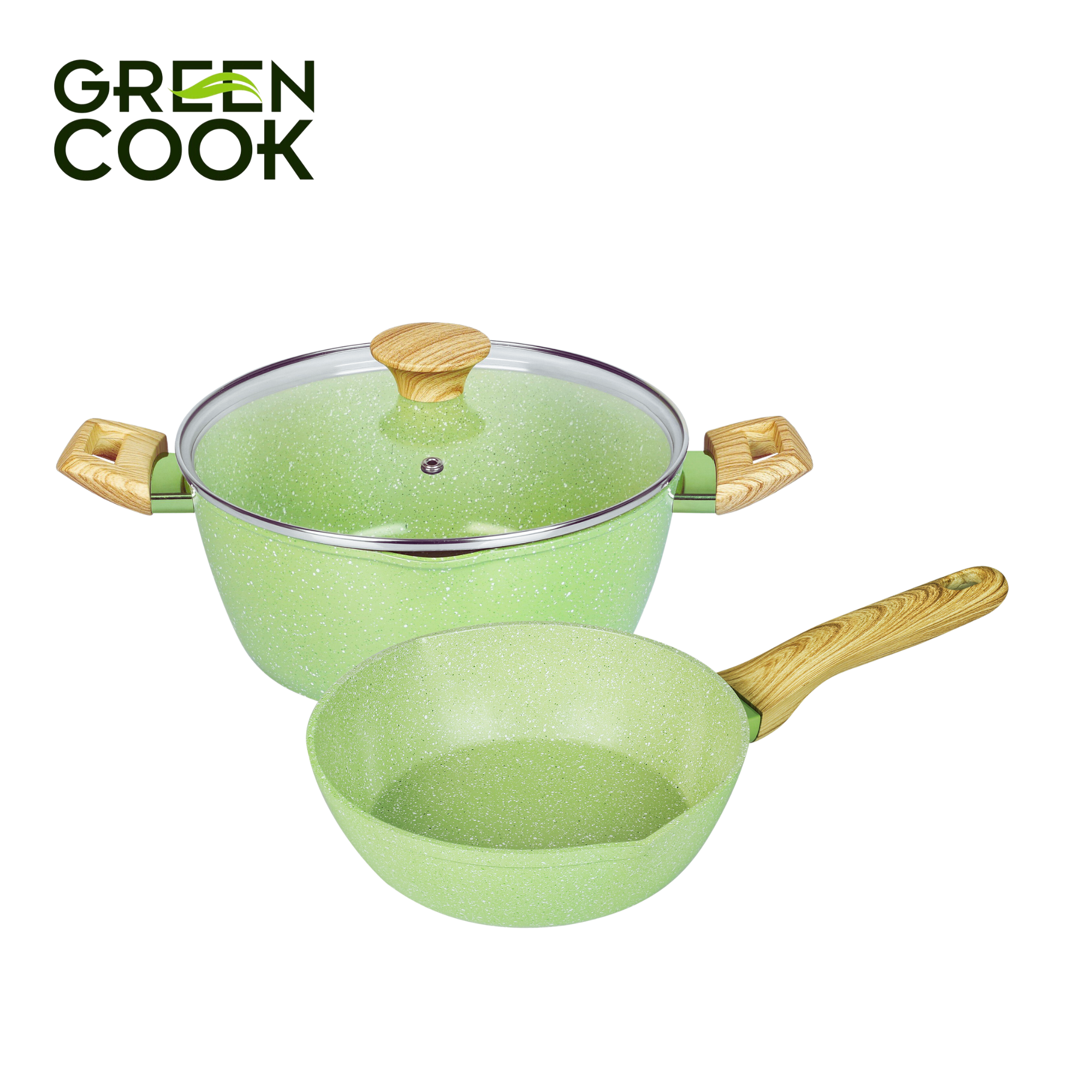 Bộ nồi chảo men đá chống dính miệng rót 20cm Green Cook