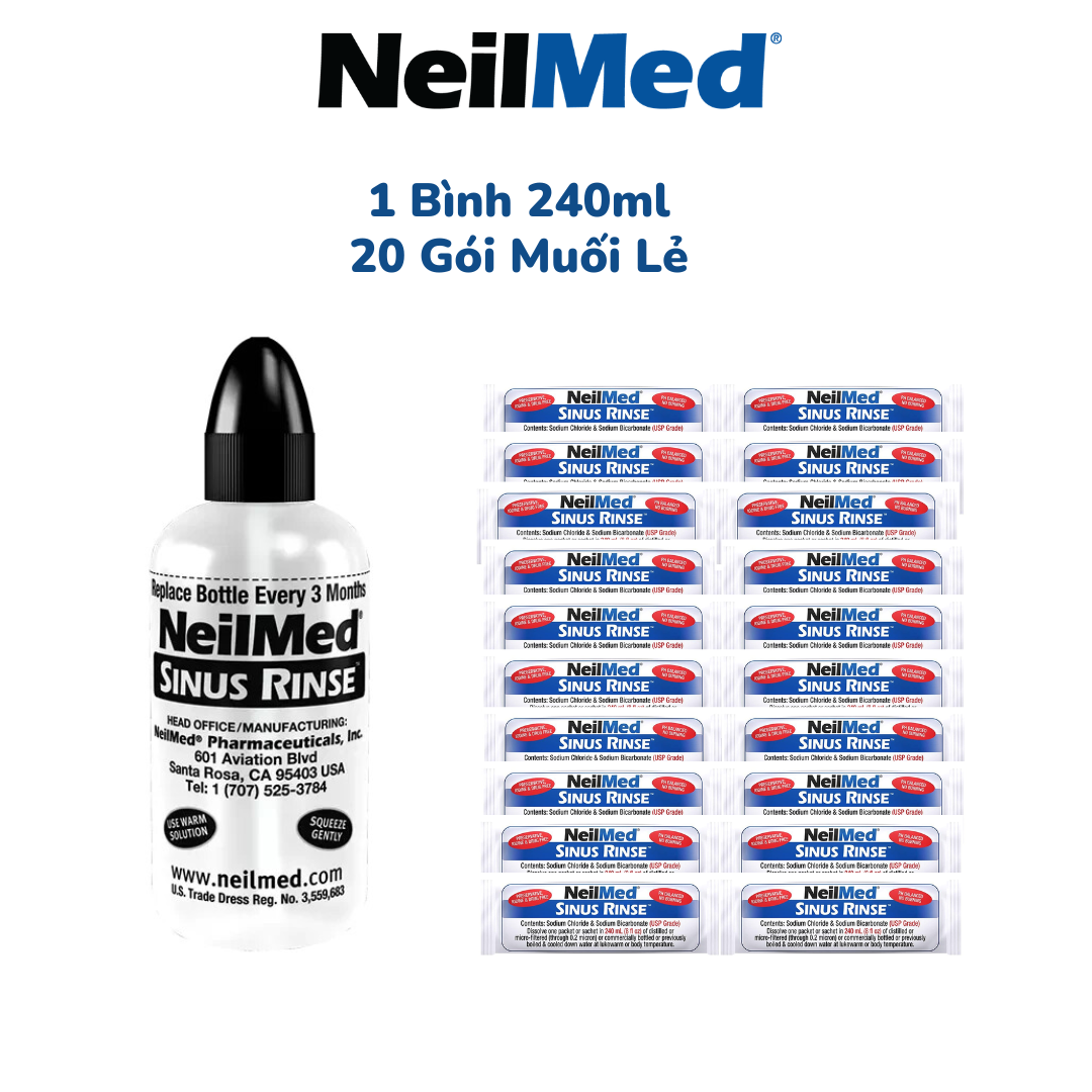 Bộ sản phẩm nước muối sinh lý rửa và vệ sinh mũi Neilmed Sinus Rinse 250 gói