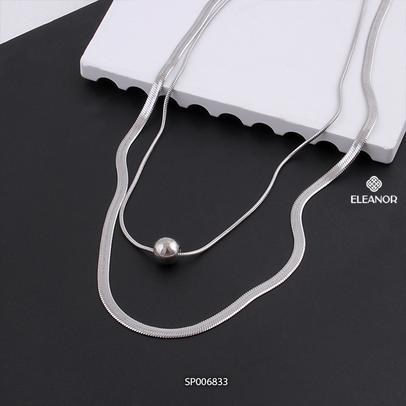 Dây chuyền layer nữ titan Eleanor Accessories vòng cổ sợi kép phối mặt bi tròn phụ kiện trang sức 68
