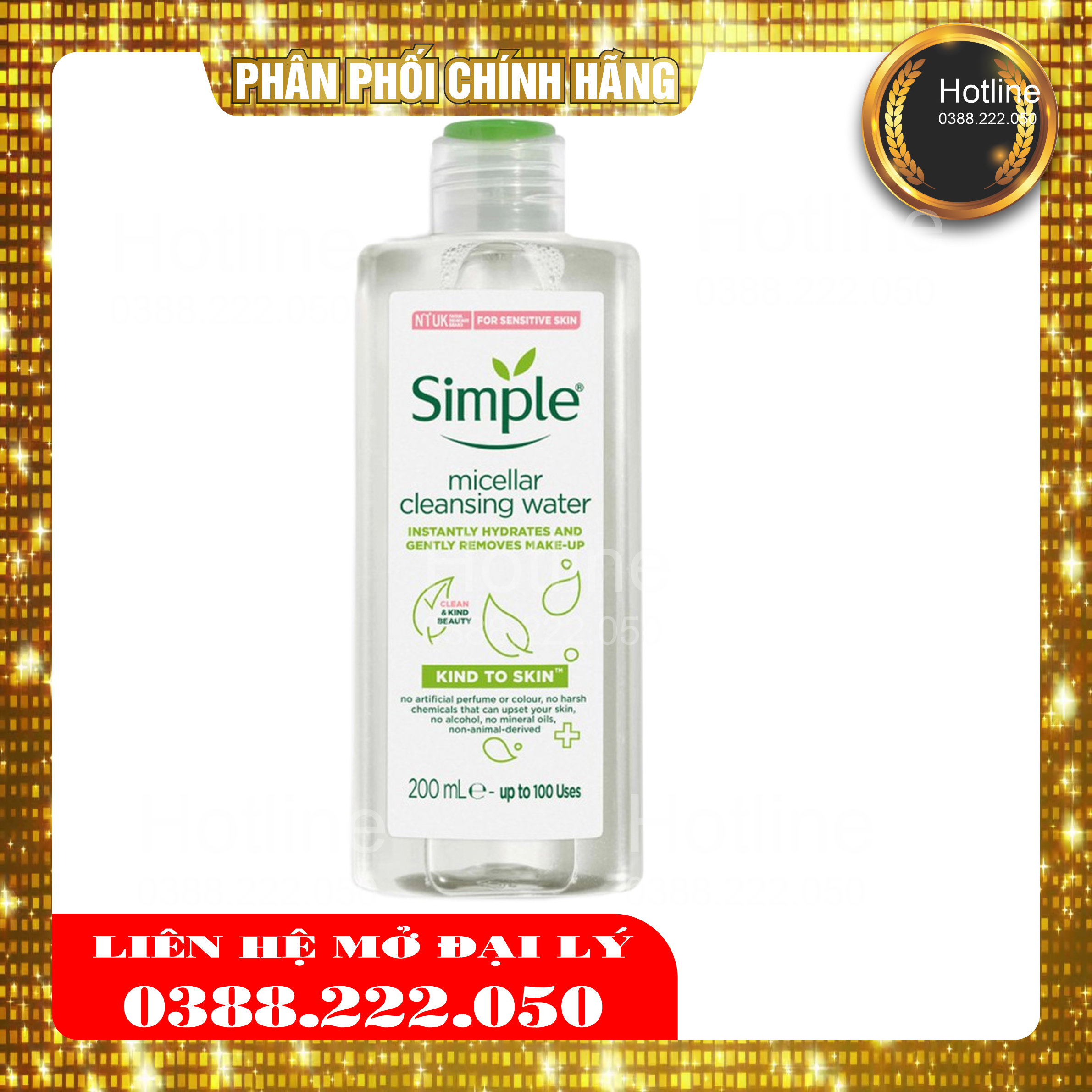 Nước Tẩy Trang Da Nhậy Cảm Simple Micellar Cleansing Water Chính Hãng