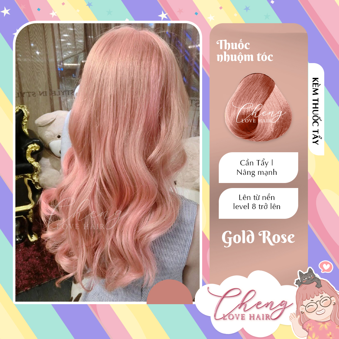 [SIÊU ĐỘC]  Nhuộm tóc màu GOLD ROSE kèm tẩy tóc nhà Chenglovehair