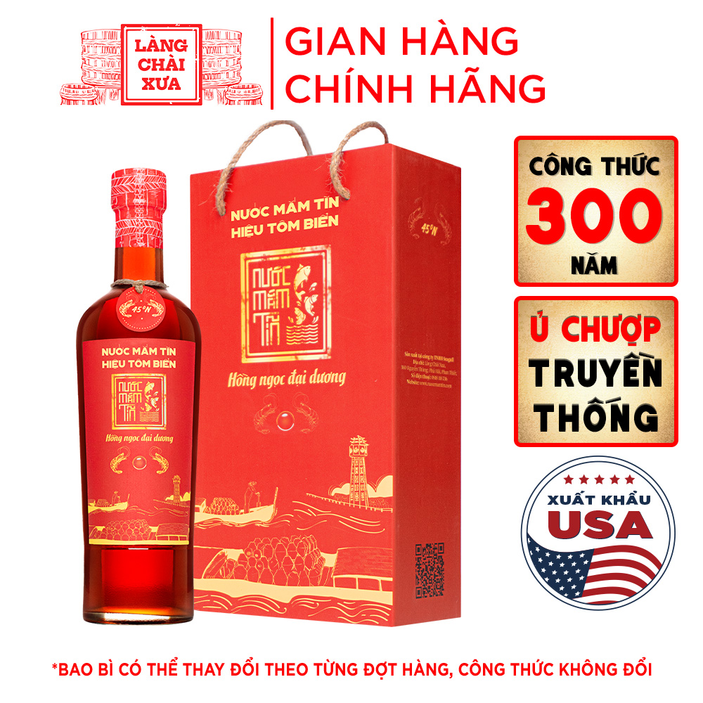 [Bán chạy] 01 Nước mắm Tĩn Tôm Biển Hồng Ngọc Đại Dương độ đạm 45N chai thủy tinh 500ml hương vị thơ