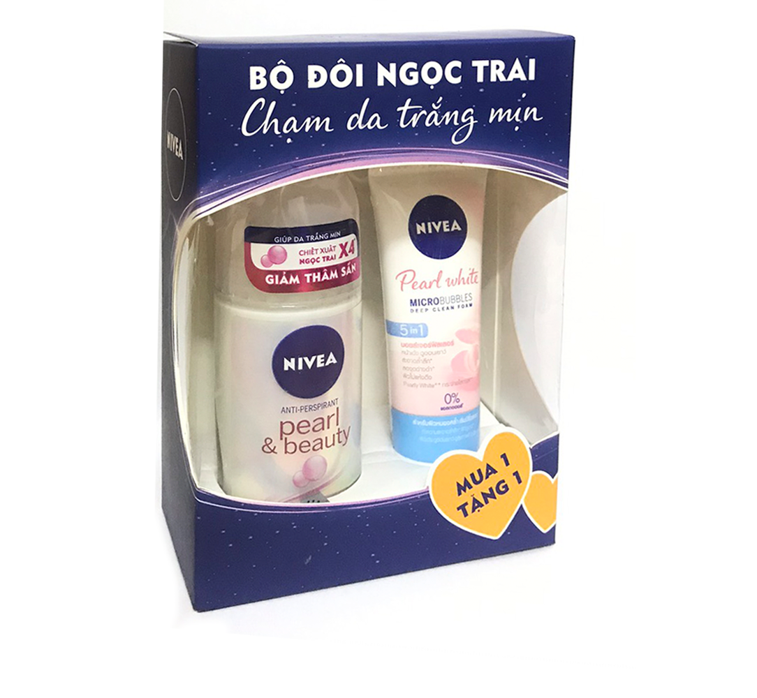 Hộp quà lăn ngăn mùi trắng da Nivea Pearl &Beauty 50ml+Sữa rửa mặt trắng da ngọc trai 20g