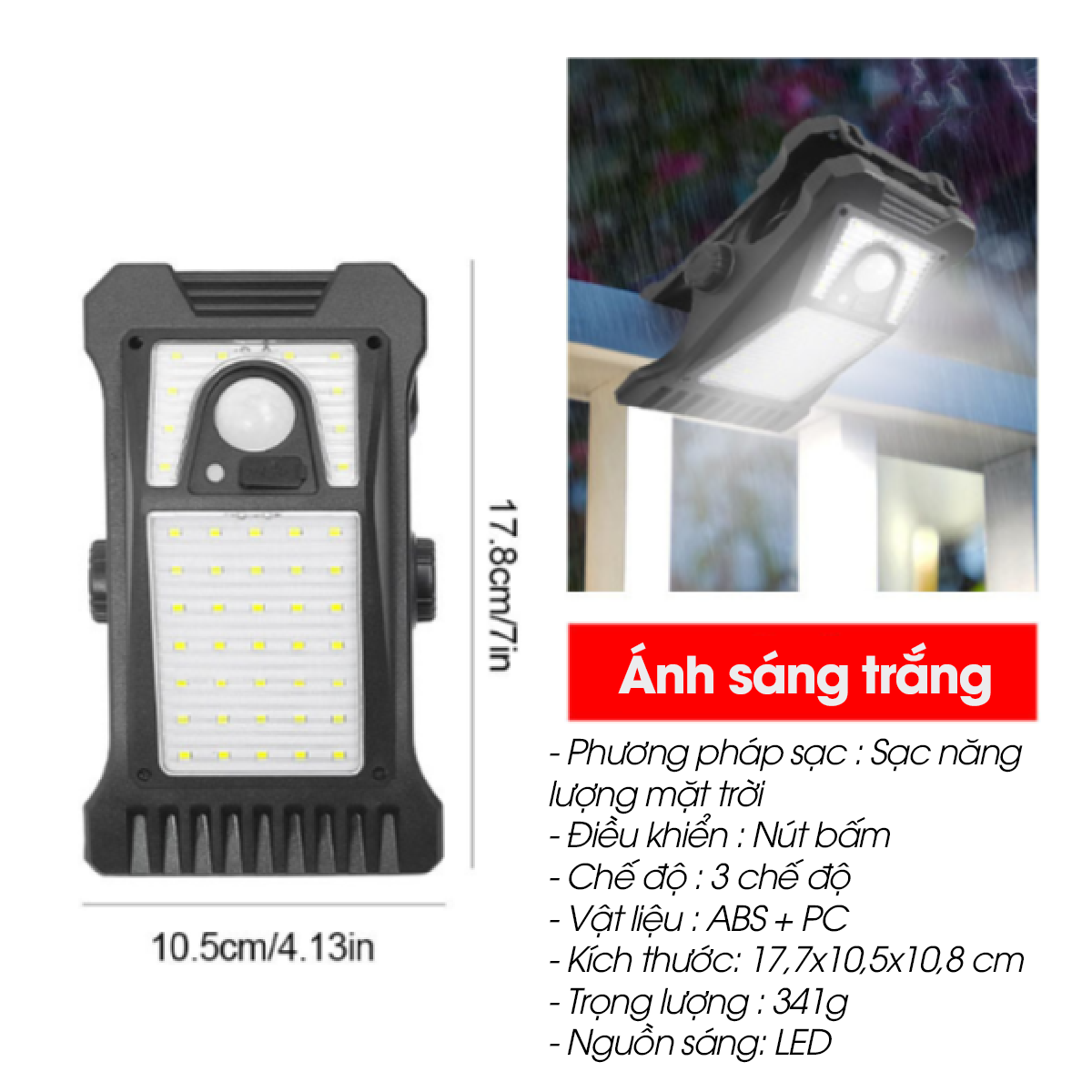 Đèn kẹp năng lượng mặt trời Cảm biến tự động Chống nướcDễ dàng lắp đặt nhiều vị trí sân vườn ban công cắm trại