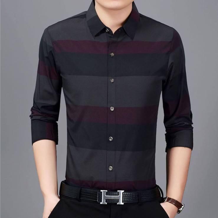 Áo sơ mi nam dài tay sọc ngang bảng to  mẫu NJH005 thời trang PONIVALAZA cao cấp