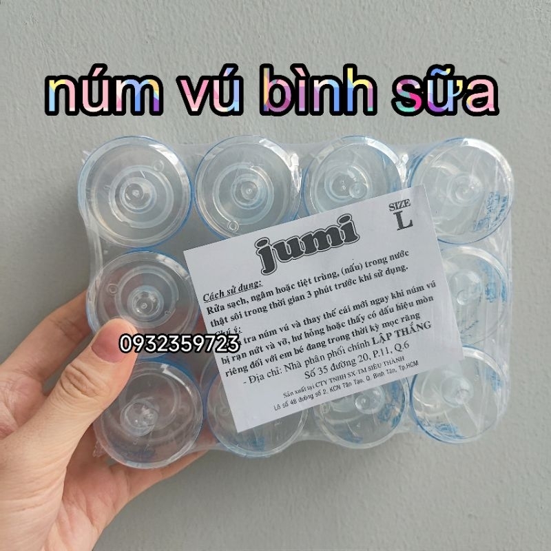 Lốc 12 Núm Ti/ Vú Bình Sữa Jumi Ly Cổ Hẹp Cho Bé - Size ML